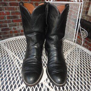 LUCCHESE Vintage Black Calfskin Roper Boots Size 9D Made in USA